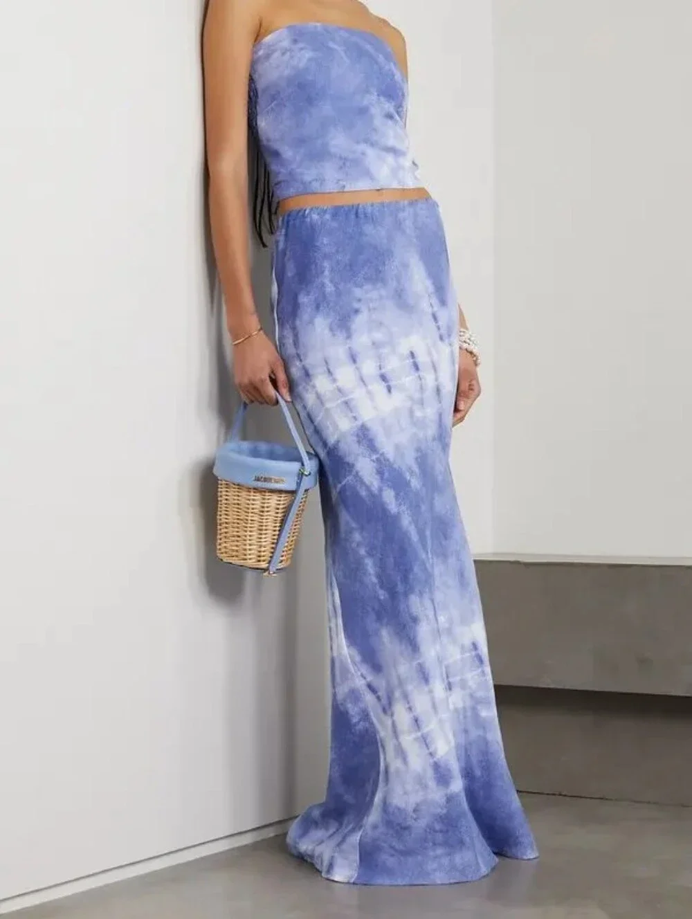 Faithfull The Brand Davina Bias Cut Linen Maxi Skirt Ceira Slate Tie Dye M